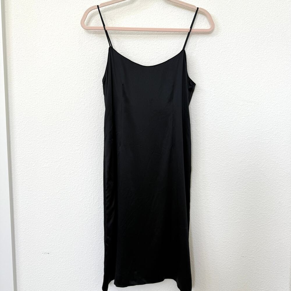 Teri Jon Rickie Freeman Black Satin Slip Dress Spaghetti Strap Mini Size 2 LBD